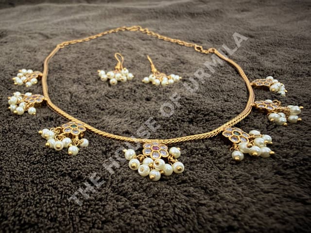 Kundan Pearl Cluster Necklace Set