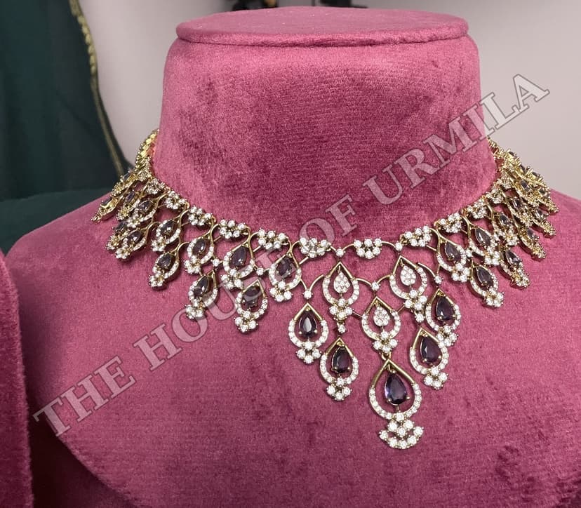 LATIKA — Statement CZ Vine Necklace Set - Lavender-tone