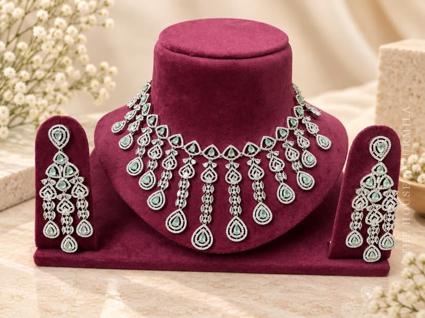 AVANTIKA — Dense CZ Fringe Statement Necklace Set