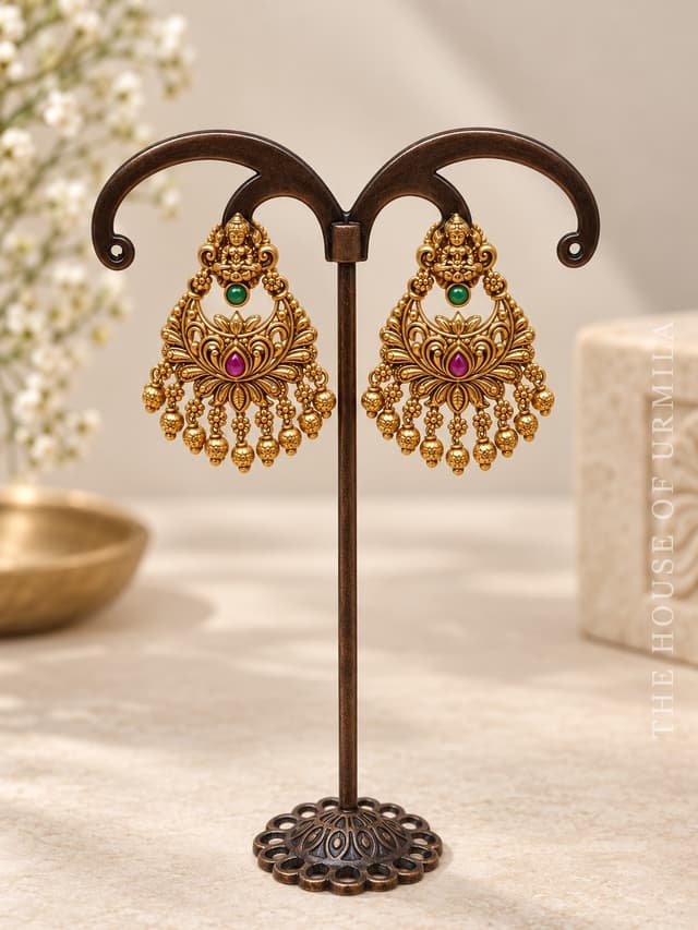 KOMALA — Antique Floral Lotus Jhumka Earrings