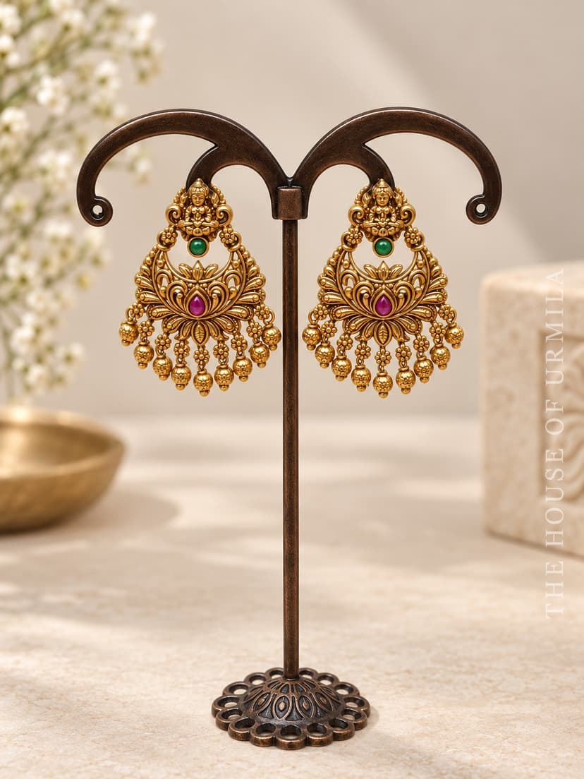 KOMALA — Antique Floral Lotus Jhumka Earrings