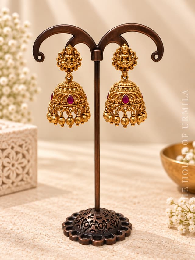 SUVARNA — Lakshmi Ruby Dome Jhumka Earrings