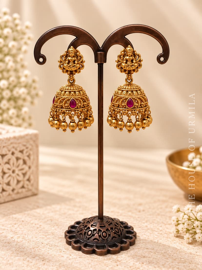 SUVARNA — Lakshmi Ruby Dome Jhumka Earrings
